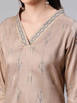 Brown printed art silk kurtas-and-kurtis 4