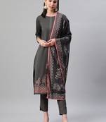 Grey printed crepe kurtas-and-kurtis
