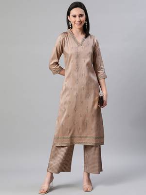 Brown printed art silk kurtas-and-kurtis 5