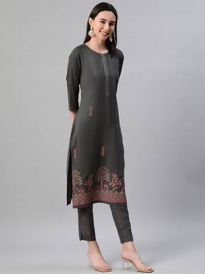 Grey printed crepe kurtas-and-kurtis 2