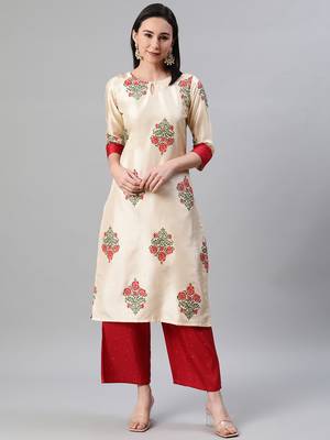 Cream printed art silk kurtas-and-kurtis 1