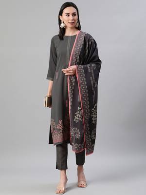 Grey printed crepe kurtas-and-kurtis 5