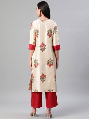 Cream printed art silk kurtas-and-kurtis 3