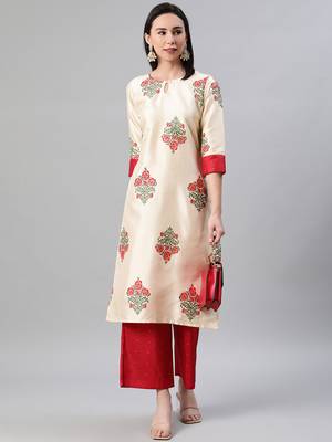 Cream printed art silk kurtas-and-kurtis 5