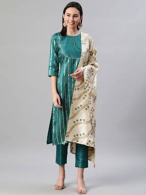 Green printed art silk kurtas-and-kurtis 1