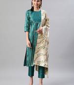 Green printed art silk kurtas-and-kurtis