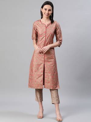 Brown printed art silk kurtas-and-kurtis 1