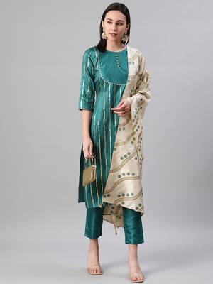 Green printed art silk kurtas-and-kurtis 5