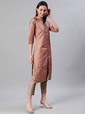 Brown printed art silk kurtas-and-kurtis 2