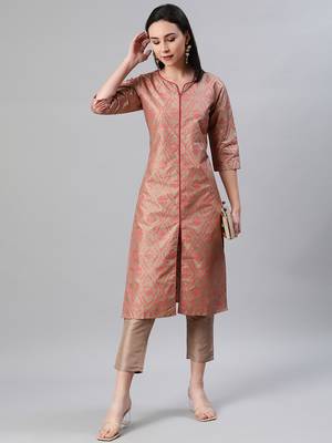 Brown printed art silk kurtas-and-kurtis 5
