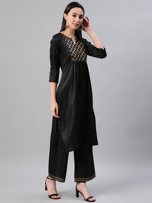 Black plain art silk kurtas-and-kurtis 2