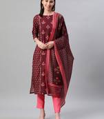 Maroon printed rayon kurtas-and-kurtis