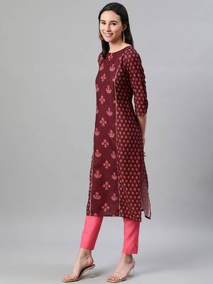 Maroon printed rayon kurtas-and-kurtis 2