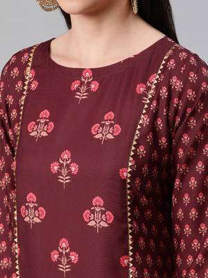 Maroon printed rayon kurtas-and-kurtis 4