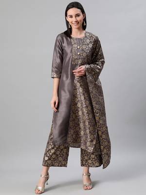 Grey printed art silk kurtas-and-kurtis 1