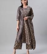 Grey printed art silk kurtas-and-kurtis
