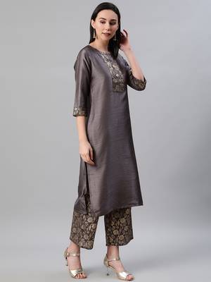 Grey printed art silk kurtas-and-kurtis 2