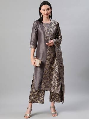 Grey printed art silk kurtas-and-kurtis 5