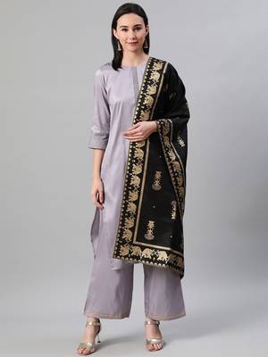 Grey plain art silk kurtas-and-kurtis 1