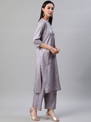 Grey plain art silk kurtas-and-kurtis 2