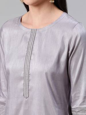 Grey plain art silk kurtas-and-kurtis 4