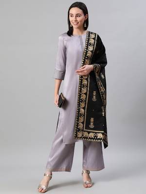 Grey plain art silk kurtas-and-kurtis 5