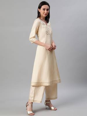 Cream plain art silk kurtas-and-kurtis 2