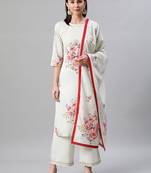 Cream printed crepe kurtas-and-kurtis