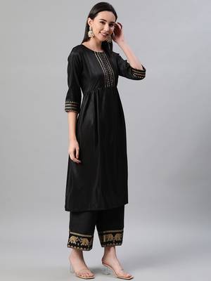 Black plain art silk kurtas-and-kurtis 2