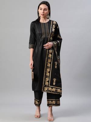 Black plain art silk kurtas-and-kurtis 5