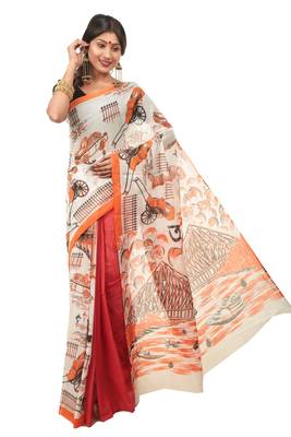 Multicolor printed cotton silk saree with blouse 1