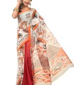 Multicolor printed cotton silk saree with blouse