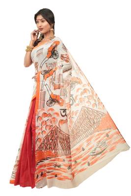 Multicolor printed cotton silk saree with blouse 2