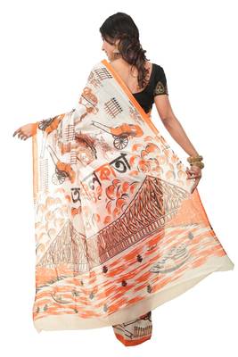 Multicolor printed cotton silk saree with blouse 3