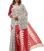 Red printed cotton silk saree with blouse