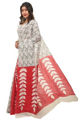 Red printed cotton silk saree with blouse 2