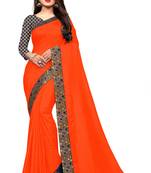 Orange Vichitra Silk saree With Fancy Lace and jacquard Blouse Piece.