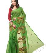 Green woven cotton silk saree with blouse