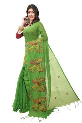 Green woven cotton silk saree with blouse 2