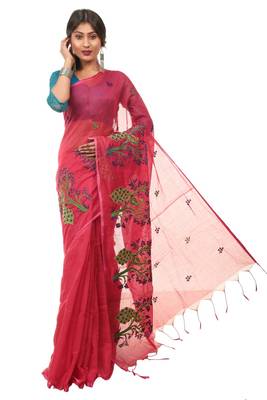 Pink woven cotton silk saree with blouse 1