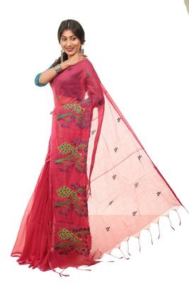 Pink woven cotton silk saree with blouse 2