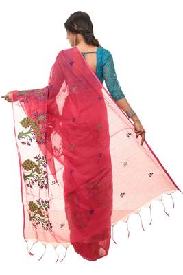 Pink woven cotton silk saree with blouse 3