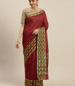 Kimisha Women's Linen Maroon Saree With Runing Blouse