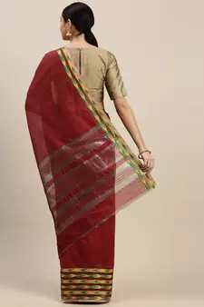 Kimisha Women's Linen Maroon Saree With Runing Blouse