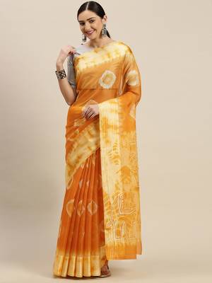 Kimisha Women's Printed Kota Doria Mustard Saree With Runing Blouse 1