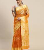 Kimisha Women's Printed Kota Doria Mustard Saree With Runing Blouse