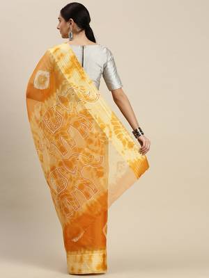 Kimisha Women's Printed Kota Doria Mustard Saree With Runing Blouse 2