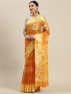 Kimisha Women's Printed Kota Doria Mustard Saree With Runing Blouse 3