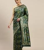 Kimisha Women's Dark Green Silk Woven Design Saree With Unstitched Blouse