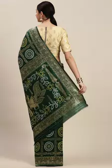 Kimisha Women's Dark Green silk blend Woven Design Saree With Unstitched Blouse